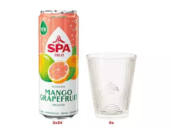 Een ACTIE Spa Fruit: 2 x mango-grapefruit 25 cl, 24 stuks (051827) + GRATIS 1 x 6 glazen (SPAGLAF) koop je bij ShopXPress