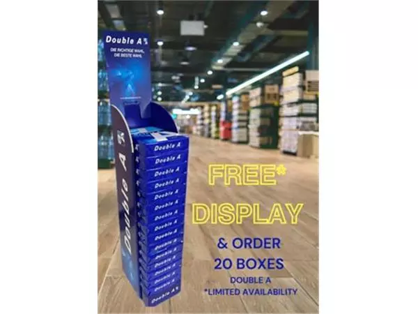 Een Actie Double A 1x Premium printpapier A4 80g (D1022MP) + GRATIS display (DADISP) koop je bij ShopXPress