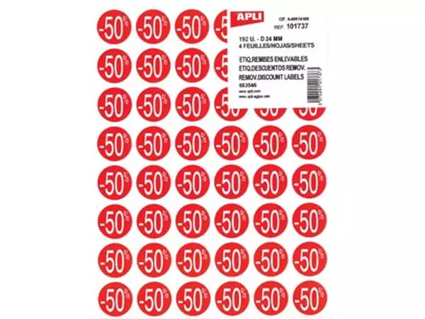 Een Agipa Kortinglabel -50%, rood, pak van 192 stuks, verwijderbaar koop je bij ShopXPress