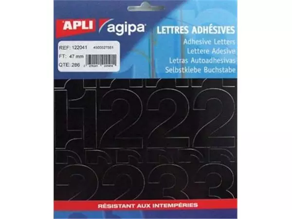 Een Agipa etiketten cijfers en letters letterhoogte 47 mm, 286 cijfers koop je bij ShopXPress
