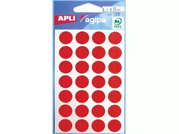 Een Agipa ronde etiketten in etui diameter 15 mm, rood, 168 stuks, 28 per blad koop je bij ShopXPress