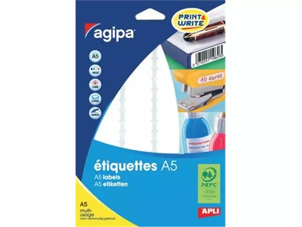 Een Agipa witte etiketten Print & Write ft 56 x 34 mm (b x h), 192 stuks, 12 per blad koop je bij ShopXPress