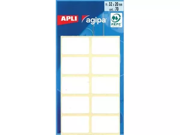 Een Agipa witte etiketten in etui ft 20 x 32 mm (b x h), 70 stuks, 10 per blad koop je bij ShopXPress