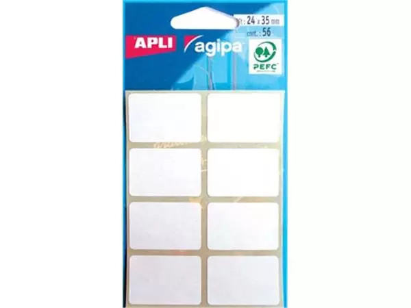 Een Agipa witte etiketten in etui ft 24 x 35 mm (b x h), 56 stuks, 8 per blad koop je bij ShopXPress