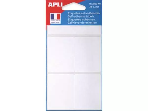 Een Agipa witte etiketten in etui ft 38 x 50 mm (b x h), 28 stuks, 4 per blad koop je bij ShopXPress