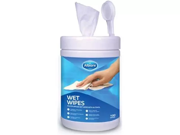 Een Albiore desinfecterende wipes voor veelvuldig gebruik, pak van 100 wipes koop je bij Supplierz BV