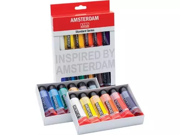 Een Amsterdam acrylverf tube van 20 ml, etui van 12 stuks in geassorteerde kleuren koop je bij ShopXPress