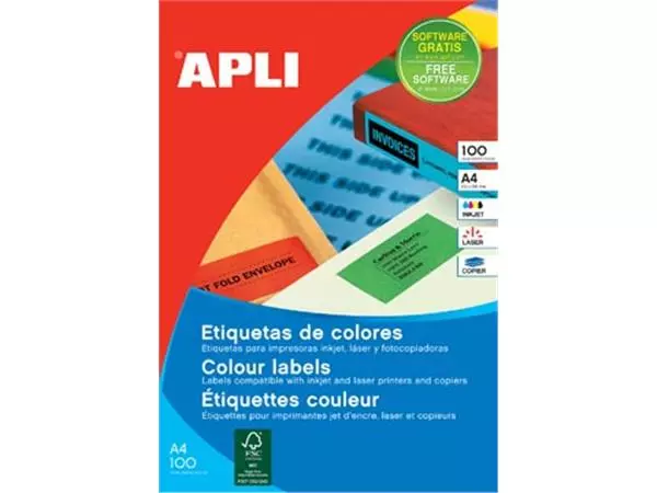 Een Apli Gekleurde etiketten Ft 105 x 148 mm (b x h), geel, 80 stuks, 4 per blad, etui van 20 blad koop je bij ShopXPress