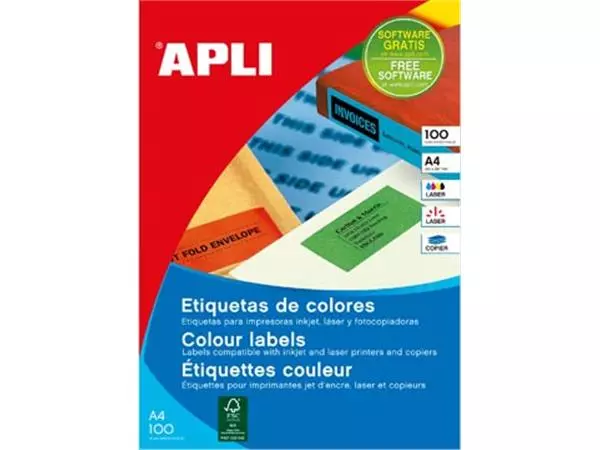 Een Apli Gekleurde etiketten ft 210 x 297 mm (b x h), groen, 100 stuks, 1 per blad koop je bij ShopXPress