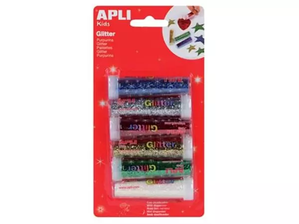 Een Apli Kids glitterpoeder, blister met 6 tubes in geassorteerde kleuren koop je bij ShopXPress