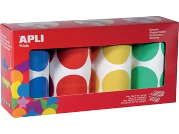 Een Apli Kids stickers XL cirkels, diameter 45 mm, doos met 4 rollen in 4 kleuren koop je bij ShopXPress