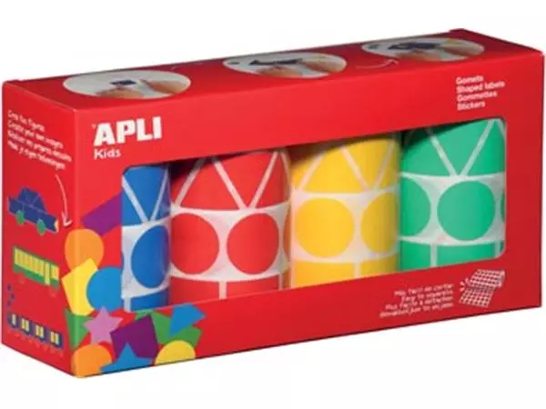 Een Apli Kids stickers XL, doos met 4 rollen in 4 kleuren en 4 vormen (blauw, rood, geel en groen) koop je bij ShopXPress