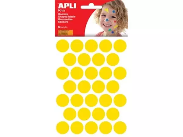 Een Apli Kids stickers, cirkel diameter 20 mm, blister met 180 stuks, geel koop je bij ShopXPress