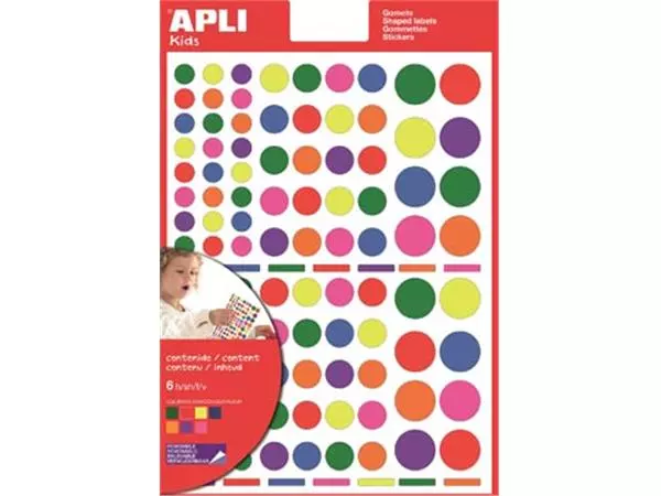 Een Apli Kids verwijderbare stickers, cirkel, blister met 624 stuks in geassorteerde kleuren en groottes koop je bij ShopXPress