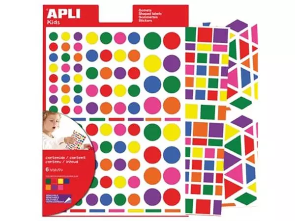 Een Apli Kids verwijderbare stickers, geassorteerde vormen, kleuren en groottes, blister met 664 stuks koop je bij ShopXPress