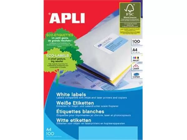 Een Apli Witte etiketten ft 199,6 x 144,5 mm (b x h), 200 stuks, 2 per blad (2423) koop je bij ShopXPress