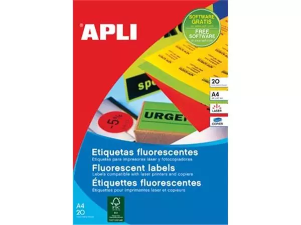 Een Apli fluorescerente etiketten 64 x 33,9 mm (b x h) geel koop je bij ShopXPress
