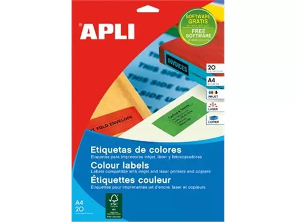 Een Apli gekleurde etiketten ft 70 x 37 mm (b x h), geel, 480 stuks, 24 per blad (1591) koop je bij ShopXPress