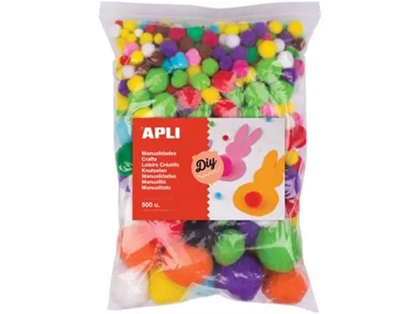 Een Apli pompons, zakje met 500 stuks in geassorteerde kleuren koop je bij ShopXPress