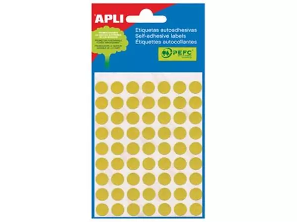 Een Apli ronde etiketten in etui diameter 10 mm, geel, 315 stuks, 63 per blad (2051) koop je bij ShopXPress