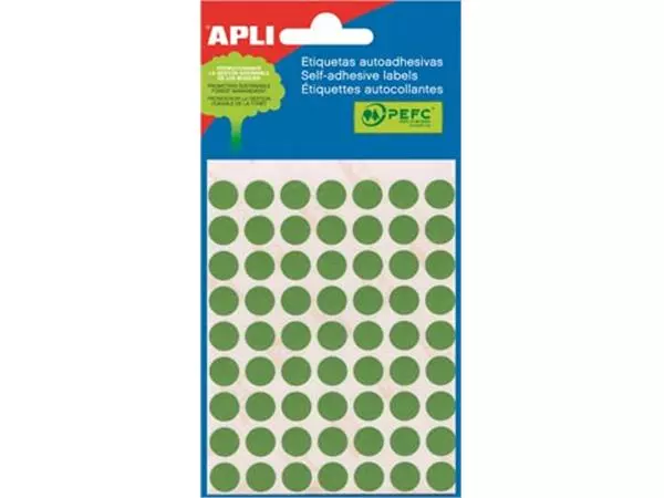 Een Apli ronde etiketten in etui diameter 10 mm, groen, 315 stuks, 63 per blad (2054) koop je bij ShopXPress