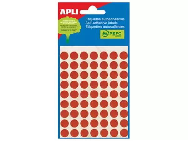 Een Apli ronde etiketten in etui diameter 10 mm, rood, 315 stuks, 63 per blad (2053) koop je bij ShopXPress