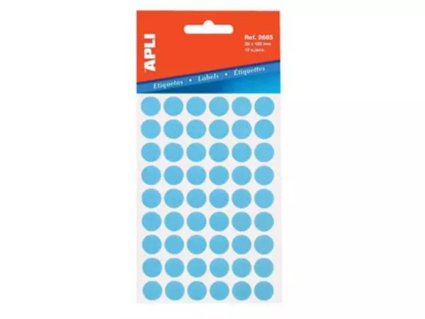 Een Apli ronde etiketten in etui diameter 13 mm, blauw, 175 stuks, 35 per blad (2056) koop je bij ShopXPress