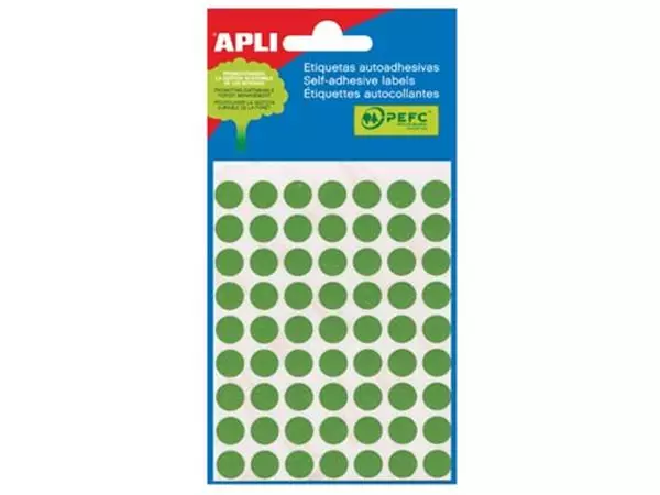 Een Apli ronde etiketten in etui diameter 13 mm, groen, 175 stuks, 35 per blad (2058) koop je bij ShopXPress