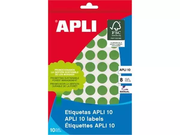 Een Apli ronde etiketten in etui diameter 19 mm, geassorteerde kleuren, 100 stuks, 20 per blad (7109) koop je bij ShopXPress