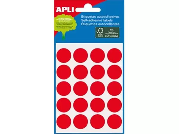 Een Apli ronde etiketten in etui diameter 19 mm, rood, 100 stuks, 20 per blad (2065) koop je bij ShopXPress