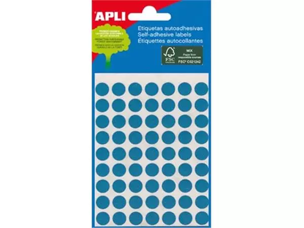 Een Apli ronde etiketten in etui diameter 8 mm, blauw, 288 stuks, 96 per blad (2045) koop je bij ShopXPress