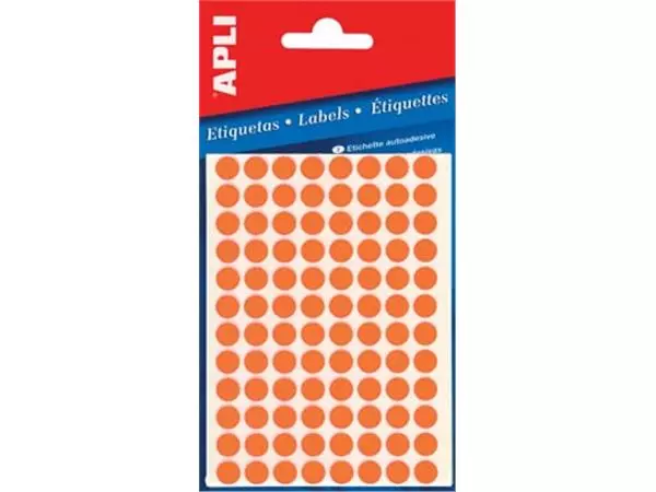 Een Apli ronde etiketten in etui diameter 8 mm, fluo oranje, 288 stuks, 96 per blad (2080) koop je bij ShopXPress