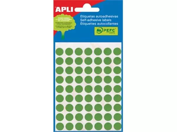 Een Apli ronde etiketten in etui diameter 8 mm, groen, 288 stuks, 96 per blad (2047) koop je bij ShopXPress