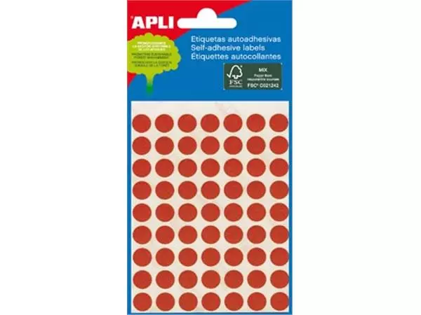 Een Apli ronde etiketten in etui diameter 8 mm, rood, 288 stuks, 96 per blad (2046) koop je bij ShopXPress