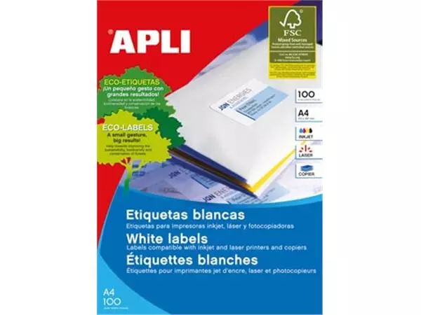 Een Apli witte etiketten ft 105 x 35 mm (b x h), 1.600 stuks, 16 per blad (1287) koop je bij ShopXPress