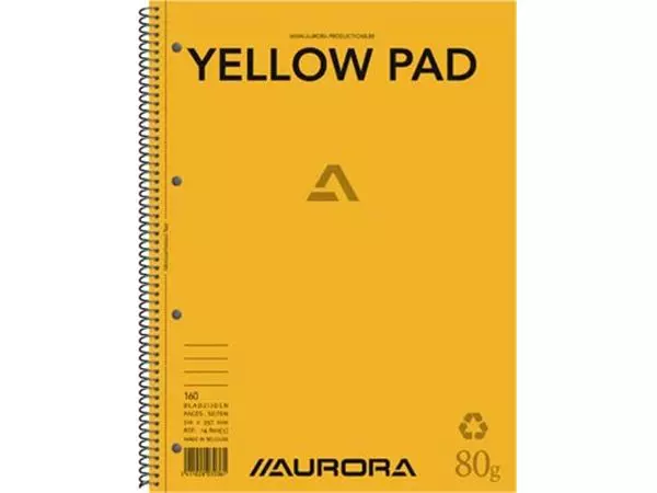 Een Aurora Yellow Pad collegeblok, ft A4, 160 bladzijden, gerecycleerd papier, gelijnd koop je bij ShopXPress