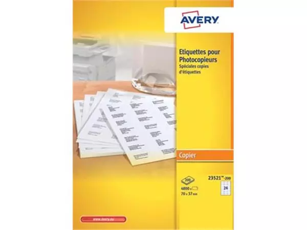 Een Avery 23521-200 kopieeretiketten ft 70 x 37 mm (b x h), 4800 etiketten, wit koop je bij ShopXPress