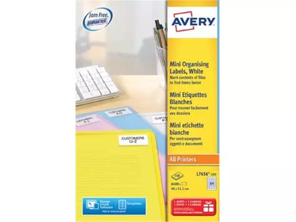 Een Avery L7656-100 mini etiketten ft 46 x 11,1 mm (b x h), wit, doos 8400 stuks koop je bij ShopXPress
