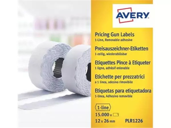 Een Avery PLR1226 etiketten voor prijstang afneembaar, ft 12 x 26 mm, 15 000 etiketten, wit koop je bij ShopXPress