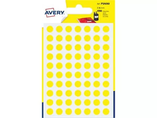 Een Avery PSA08J ronde markeringsetiketten, diameter 8 mm, blister van 490 stuks, geel koop je bij ShopXPress