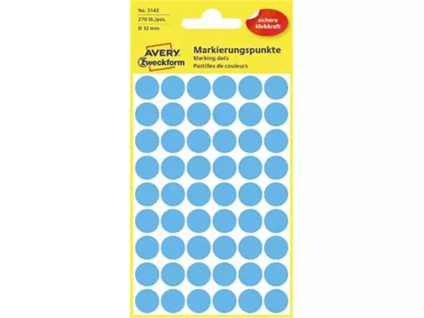 Een Avery Ronde etiketten diameter 12 mm, blauw, 270 stuks koop je bij ShopXPress