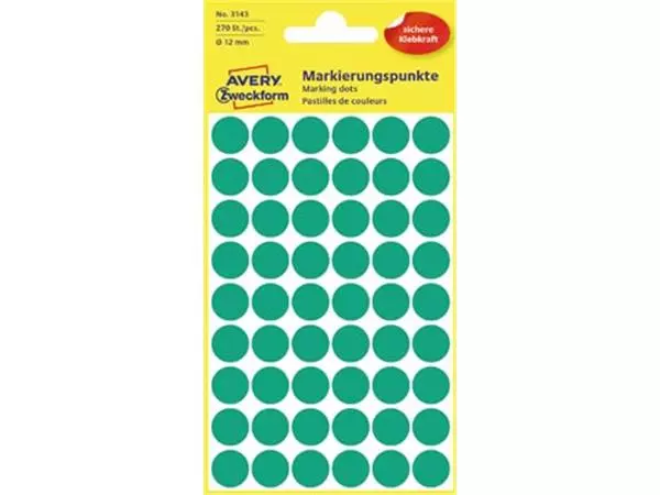 Een Avery Ronde etiketten diameter 12 mm, groen, 270 stuks koop je bij ShopXPress