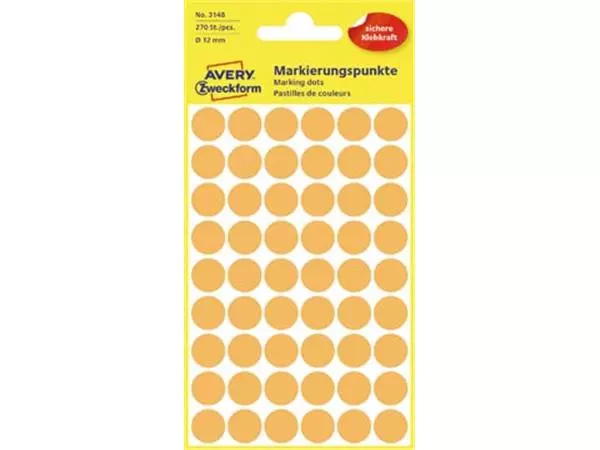 Een Avery Ronde etiketten diameter 12 mm, lichtoranje, 270 stuks koop je bij ShopXPress