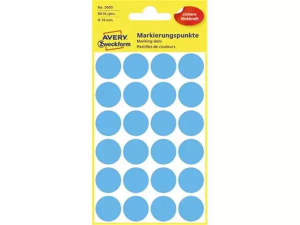 Een Avery Ronde etiketten diameter 18 mm, blauw, 96 stuks koop je bij ShopXPress