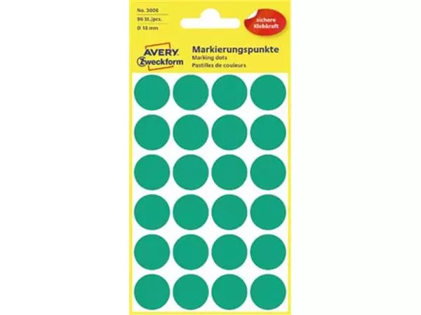 Een Avery Ronde etiketten diameter 18 mm, groen, 96 stuks koop je bij ShopXPress