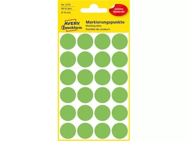 Een Avery Ronde etiketten diameter 18 mm, lichtgroen, 96 stuks koop je bij ShopXPress