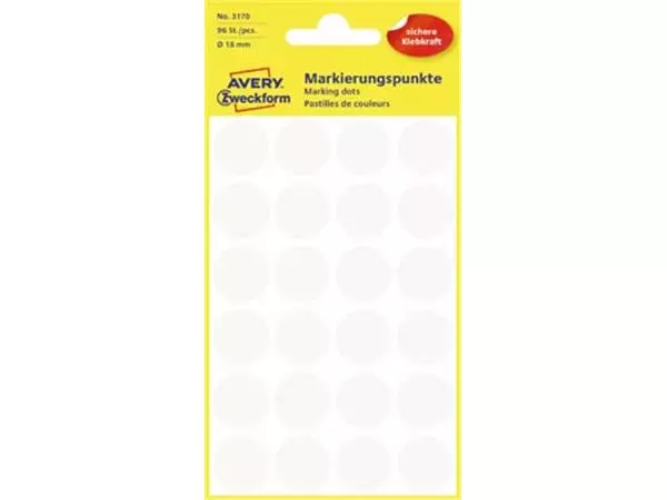 Een Avery Ronde etiketten diameter 18 mm, wit, 96 stuks koop je bij ShopXPress