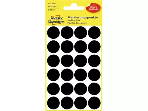 Een Avery Ronde etiketten diameter 18 mm, zwart, 96 stuks koop je bij ShopXPress