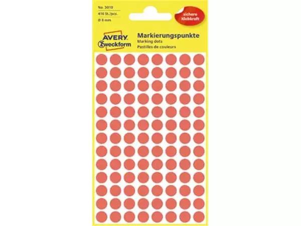 Een Avery Ronde etiketten diameter 8 mm, rood, 416 stuks koop je bij ShopXPress