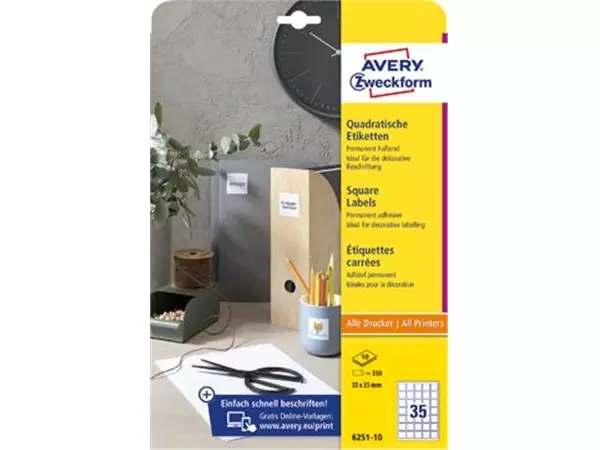 Een Avery Zweckform vierkante etiketten, 35 x 35 mm, wit, permanent klevend, 350 etiketten, 10 vellen koop je bij ShopXPress